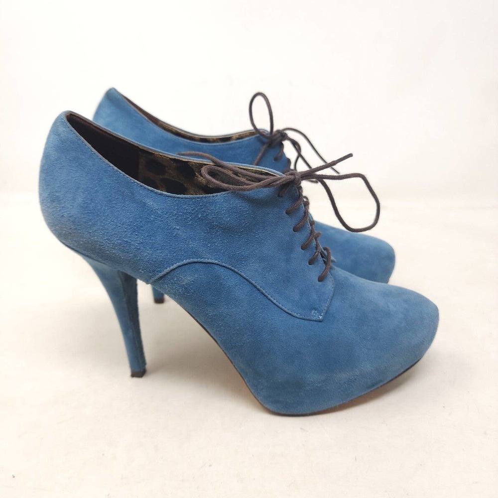 Dolce Gabbana Womens Booties Blue Suede Leather Oxford Lace Up Stiletto 39.5 9.5 - Picture 3 of 9